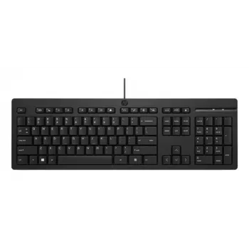 Teclado USB com fios HP 125 G2, layout alemão (QWERTZ), formato completo, membrana, resistente a salpicos, Preto - Bulk