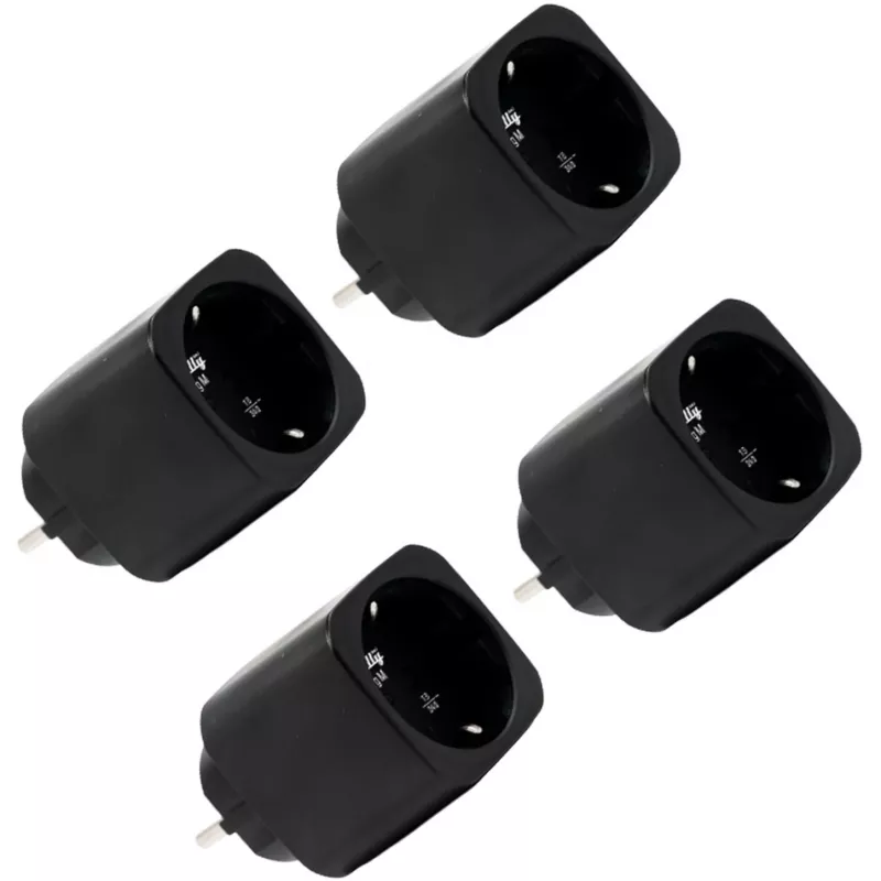 Tomada inteligente Shelly Plug M Gen3 pack de 4 preta com monitorização de energia, Wi-Fi e Bluetooth