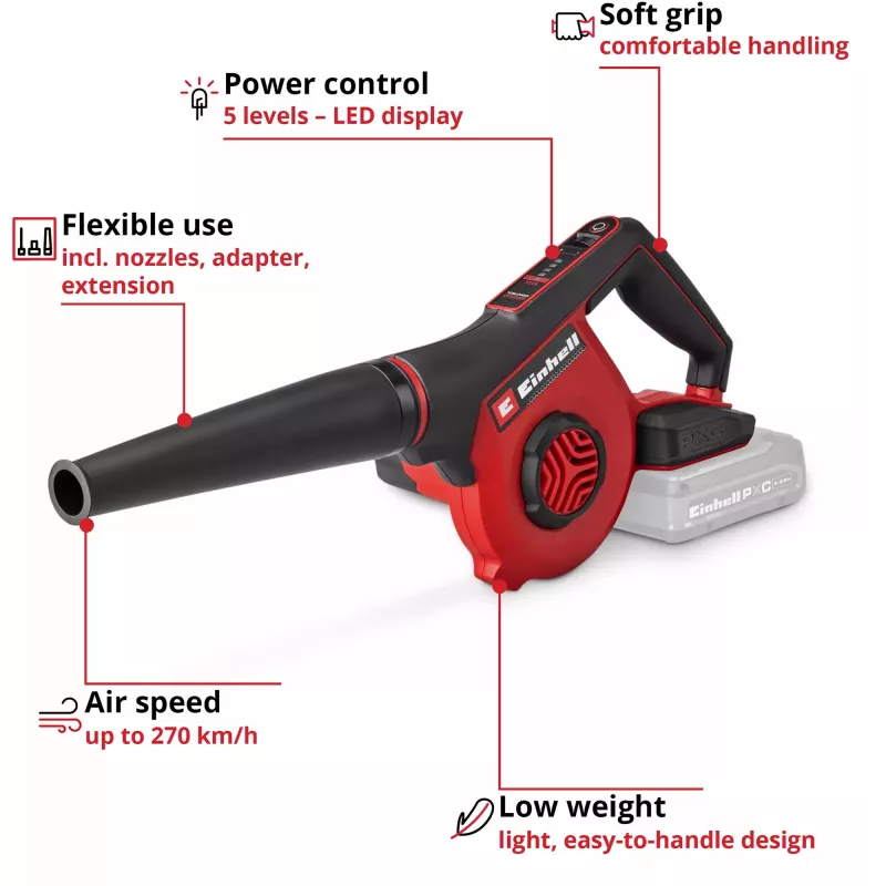 Einhell Power X-Change Soprador de folhas a bateria TE-CB 18/270 Li - Solo (18 V, vermelho/preto, sem bateria)