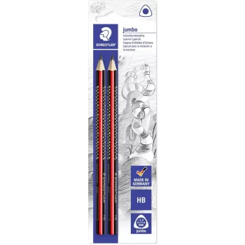 STAEDTLER Tradition Jumbo HB Lápis de grafite triangulares, pack de 2, preto com riscas clássicas