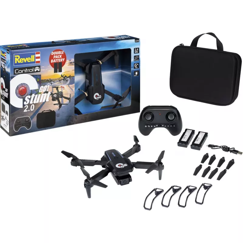 Revell RC Quadrocóptero GO! Stunt 2.0 - Drone pronto a voar 2,4 GHz 4 canais com giroscópio de 6 eixos, modo headless, flips 360°, luzes LED, 3 níveis de velocidade, bateria LiPo, para crianças a partir dos 8 anos