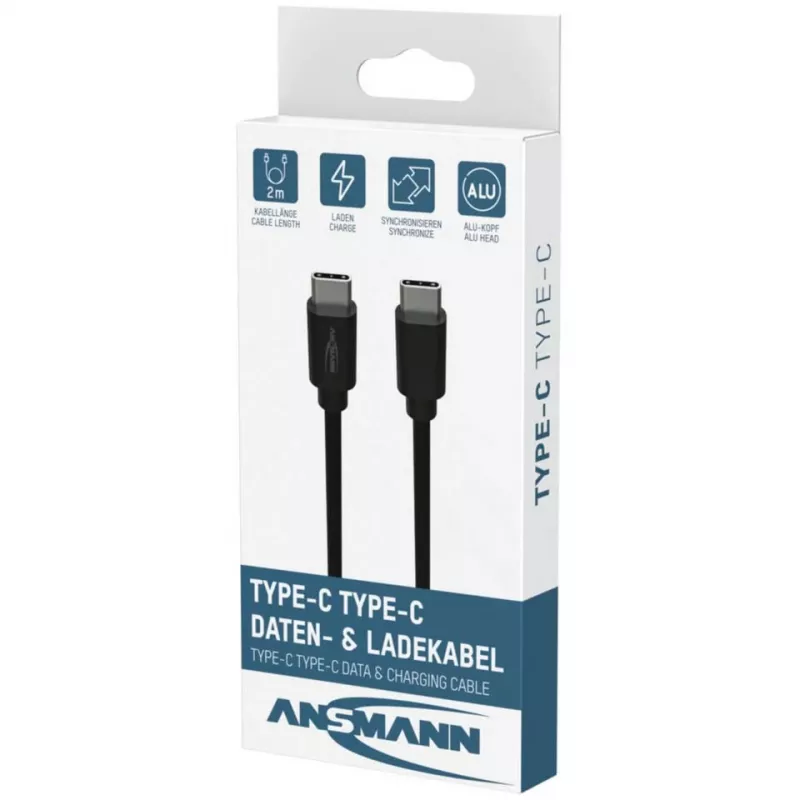 ANSMANN Cabo de dados e carregamento USB-C para USB-C 2m Preto 60W PD