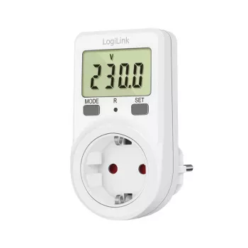 LogiLink Medidor de consumo energético, ecrã LCD de 1,5 polegadas, tarifa única, ficha Schuko, branco
