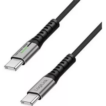 LogiLink Cabo USB 2.0 Type-C 0,3m 480Mbps 100W PD entrançado com LED preto
