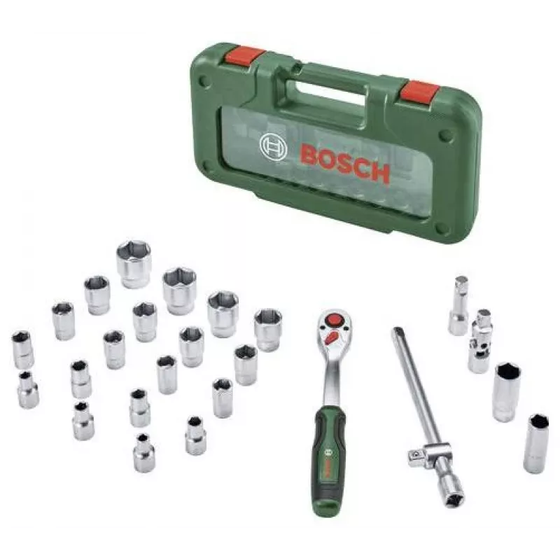 Bosch Catraca de 1/2 polegadas e conjunto de chaves de caixa, 26 peças, binário máx. 768 Nm, mala verde