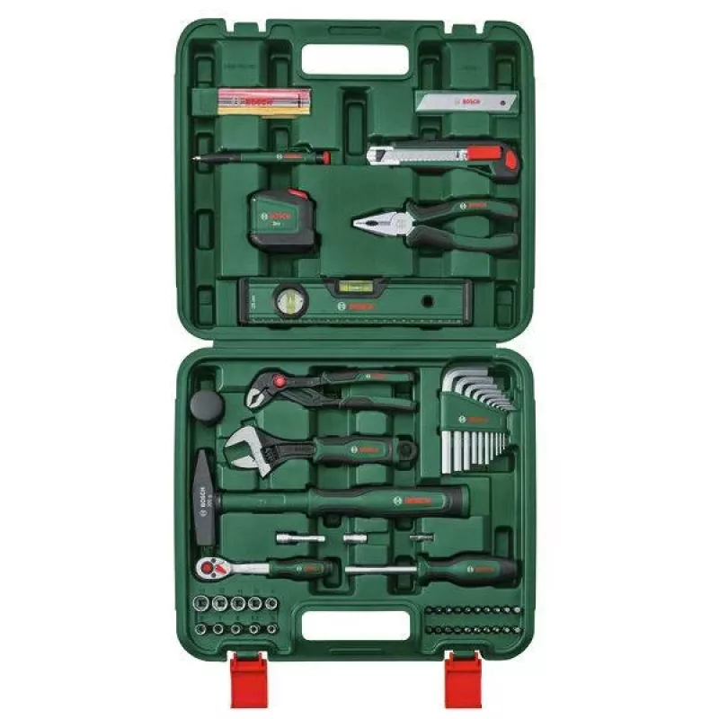 Bosch Conjunto de ferramentas domésticas de 73 peças em mala rígida verde