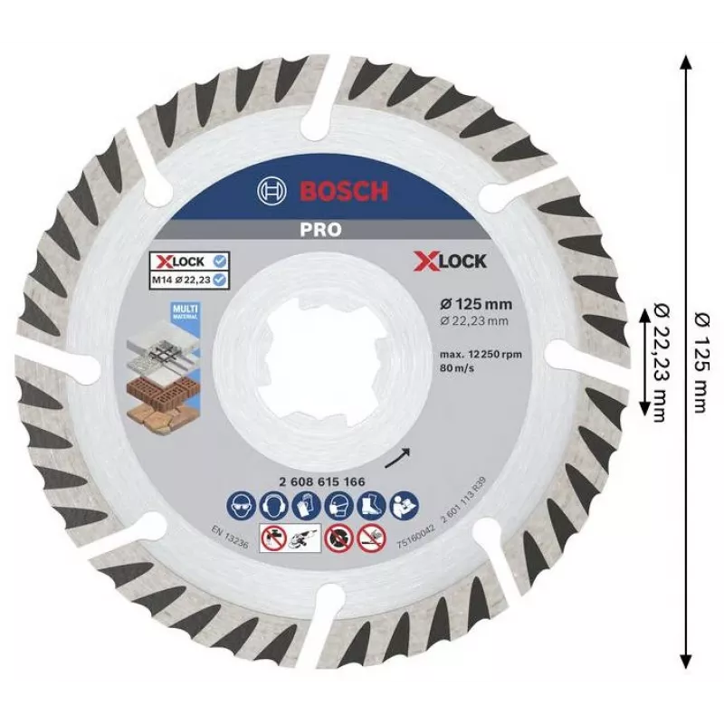 BOSCH POWERTOOLS Disco de corte diamantado PRO X-LOCK MultiMaterial, Ø 125 mm (2 unidades, furo 22,23 mm)