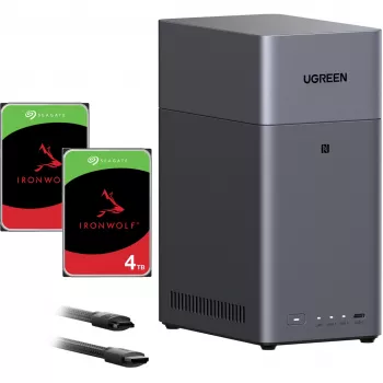 Conjunto UGREEN DH2300 com 2x Seagate IronWolf NAS 4TB CMR (preto)