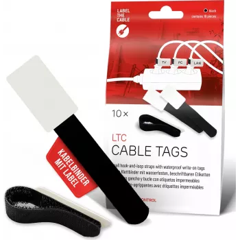 Abraçadeiras de velcro reutilizáveis LABEL THE CABLE LTC 2610-10 com campo de identificação, preto, pack de 10