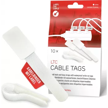 Abraçadeiras de velcro reutilizáveis LABEL THE CABLE LTC 2620-10 com etiquetas integradas, branco, pack de 10