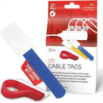 Conjunto de etiquetas e abraçadeiras de velcro reutilizáveis LABEL THE CABLE LTC 2630-10, tamanhos e cores variados, 10 unid.