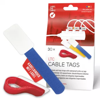 Abraçadeiras de velcro reutilizáveis LABEL THE CABLE LTC 2630-30 com campo de identificação, conjunto misto de 30 peças