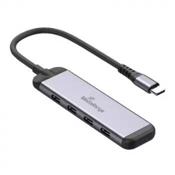 Hub USB-C MEDIARANGE MRCS512 4 portas 3x USB-C 3.2 Gen 1 + 1x PD 100W prateado