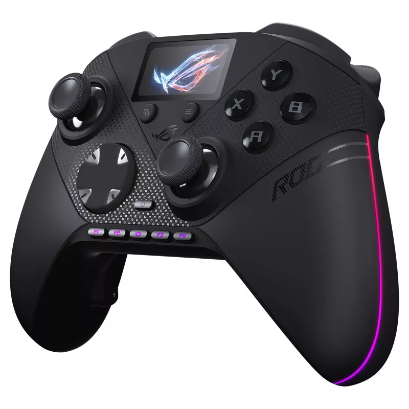 ASUS ROG Raikiri II Pro Comando Gaming para PC - Triple-Mode (USB-C, 2,4 GHz RF, Bluetooth 5.0), ecrã OLED, 4 paddles programáveis, ESS-DAC, preto
