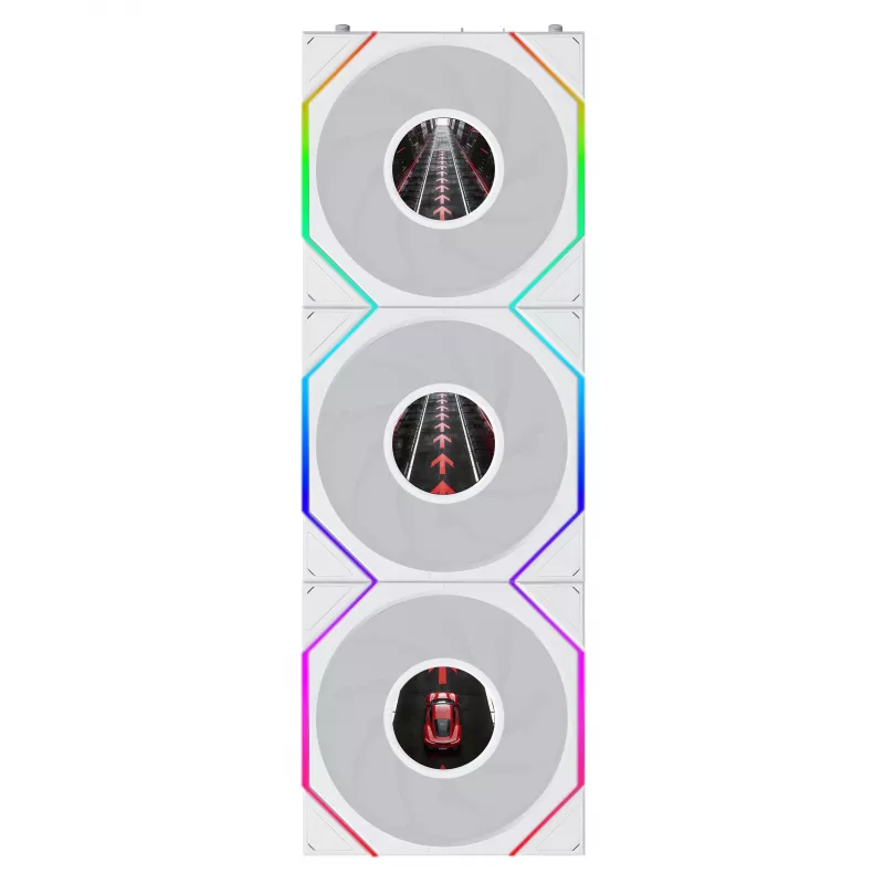 Lian Li UNI FAN TL120 LCD FLEX Wireless ARGB 120mm PWM Ventoinha para caixa pack de 3 branco