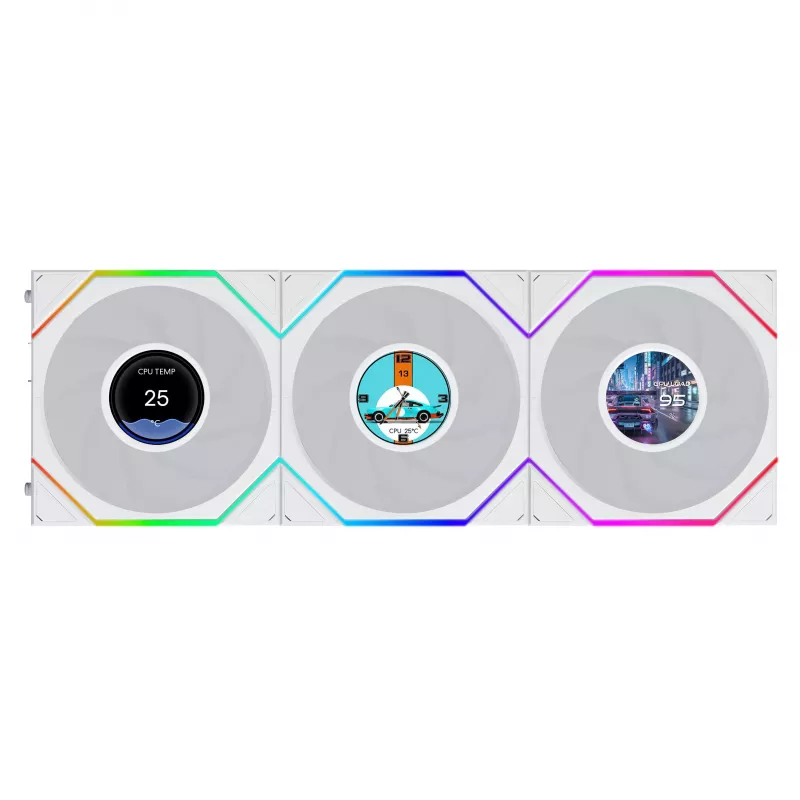 Lian Li UNI FAN TL120 LCD FLEX Wireless ARGB 120mm PWM Ventoinha para caixa pack de 3 branco