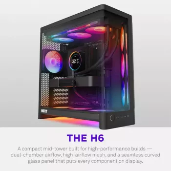 NZXT H6 RGB+ 2026 Caixa de Gaming Mid-Tower Airflow Preta Vidro Temperado