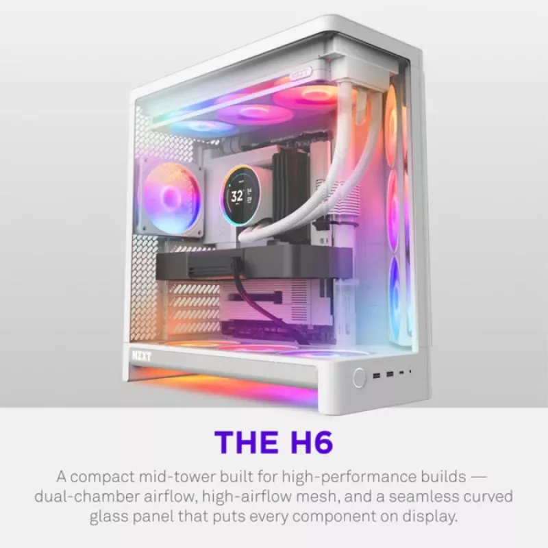 NZXT H6 RGB+ 2026 Caixa de Gaming Mid-Tower Airflow Branca Vidro Temperado