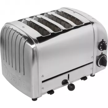 Dualit Vario 47030 Torradeira de 4 Ranhuras, Aço Inoxidável Polido, 2200 W, Ranhuras Extra Largas, Funções de Descongelar e Bagel