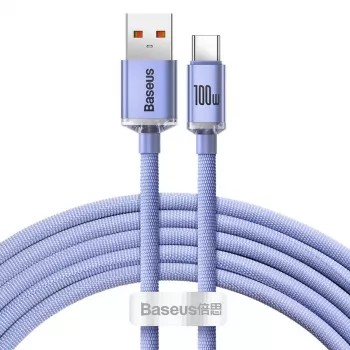 Cabo Baseus USB-A para USB-C Crystal Shine 100W 2m roxo