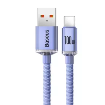 Cabo Baseus USB-A para USB-C Crystal Shine 100W 2m roxo