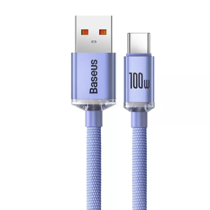 Cabo Baseus USB-A para USB-C Crystal Shine 100W 2m roxo