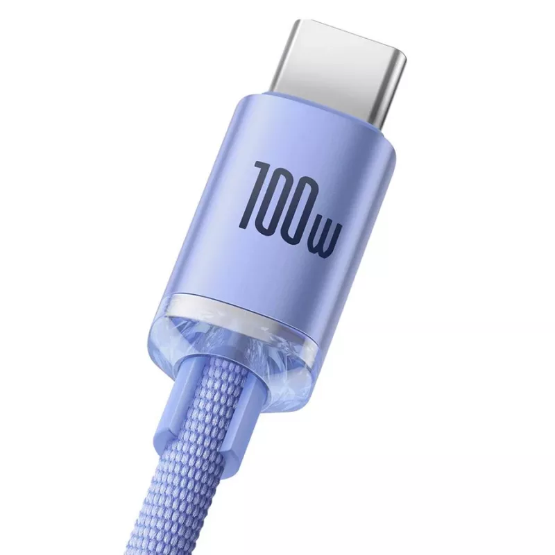 Cabo Baseus USB-A para USB-C Crystal Shine 100W 2m roxo