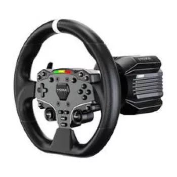 Simulador de corridas MOZA R5 Pro - Base de volante Direct Drive de 5,5 Nm, volante de couro de 11 polegadas, conjunto de 2 pedais