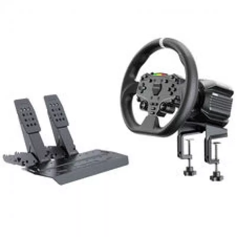 Simulador de corridas MOZA R5 Pro - Base de volante Direct Drive de 5,5 Nm, volante de couro de 11 polegadas, conjunto de 2 pedais