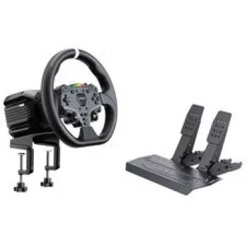 Simulador de corridas MOZA R5 Pro - Base de volante Direct Drive de 5,5 Nm, volante de couro de 11 polegadas, conjunto de 2 pedais