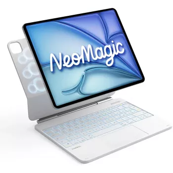 Capa com teclado Inateck para iPad Pro 12,9 polegadas (3.ª-6.ª geração) com trackpad, teclas retroiluminadas, layout QWERTZ - Branco