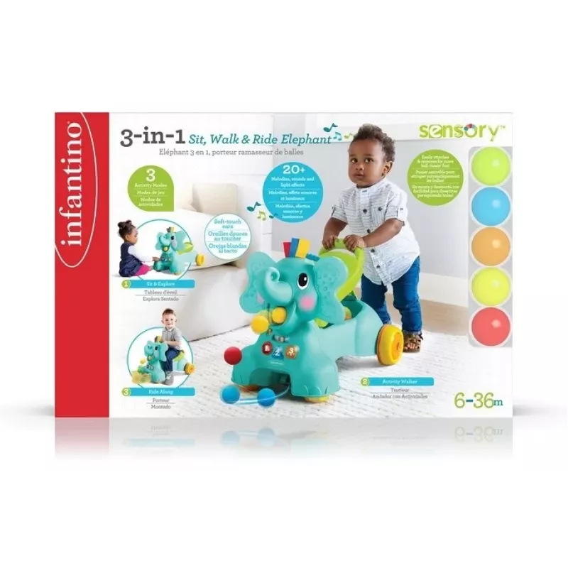 Elefante 3 em 1 para sentar, andar e montar B-KIDS da Infantino