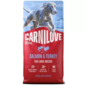 CAV CARNILOVE ACTIVE DOG SALMÃO E PERU CÃES ADULTOS RAÇAS GRANDES 12kg