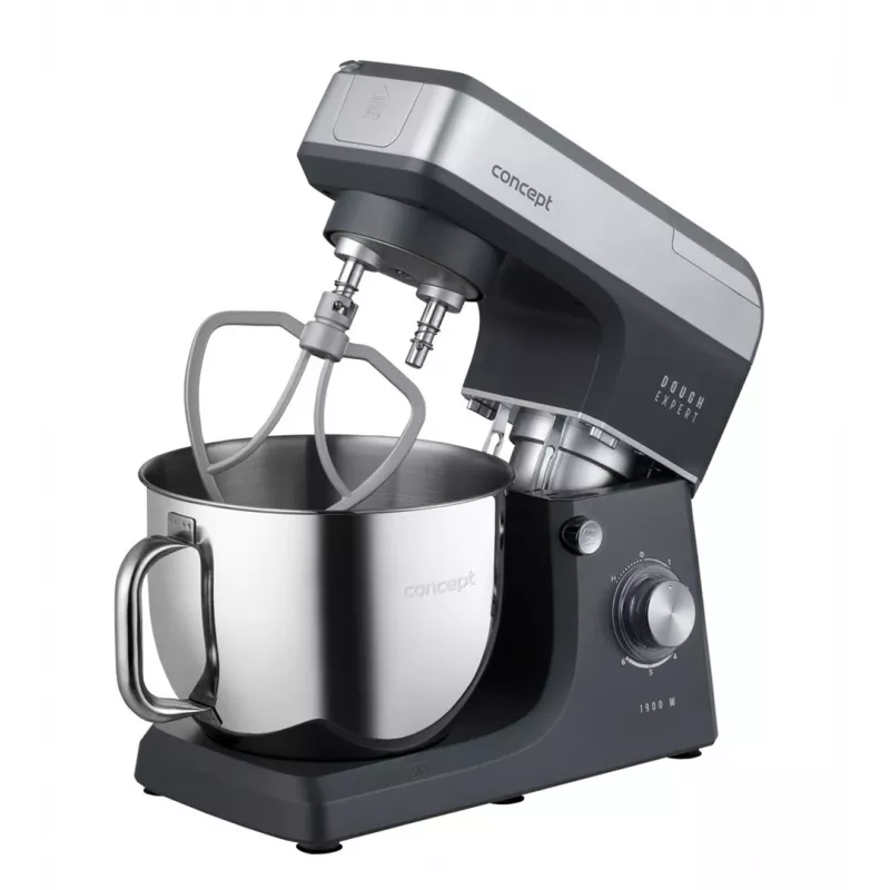 Robot de cozinha planetária CONCEPT RM6000 1900W Taça de aço inoxidável 6,5L, 8 velocidades + Pulse, Prateado/Preto