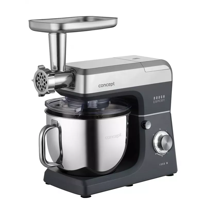 Robot de cozinha planetária CONCEPT RM6000 1900W Taça de aço inoxidável 6,5L, 8 velocidades + Pulse, Prateado/Preto