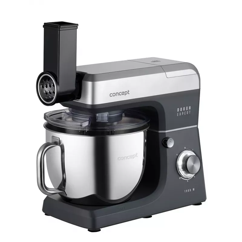Robot de cozinha planetária CONCEPT RM6000 1900W Taça de aço inoxidável 6,5L, 8 velocidades + Pulse, Prateado/Preto