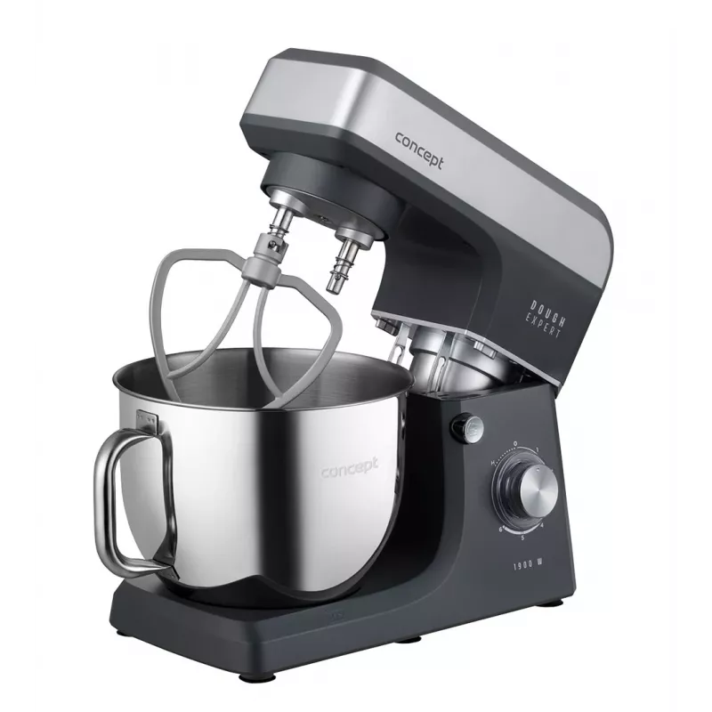 Robot de cozinha planetária CONCEPT RM6010 1900W Taça de aço inoxidável 6,5L com liquidificadora, picadora de carne, máquina de biscoitos - Prateado/Cinzento
