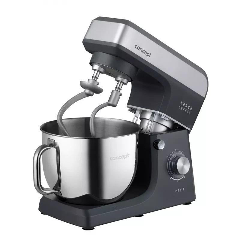 Robot de cozinha planetária CONCEPT RM6010 1900W Taça de aço inoxidável 6,5L com liquidificadora, picadora de carne, máquina de biscoitos - Prateado/Cinzento