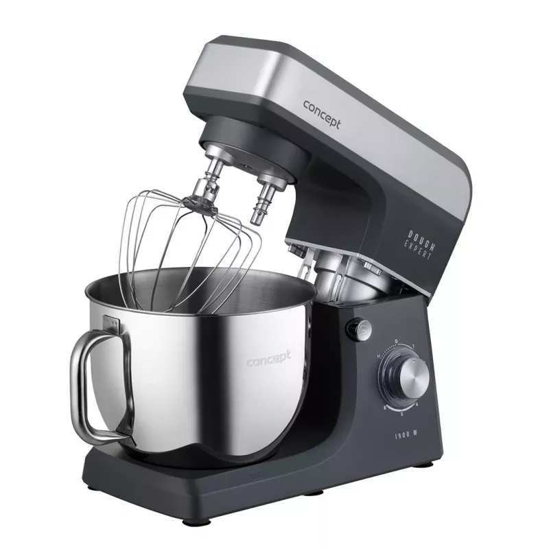 Robot de cozinha planetária CONCEPT RM6010 1900W Taça de aço inoxidável 6,5L com liquidificadora, picadora de carne, máquina de biscoitos - Prateado/Cinzento