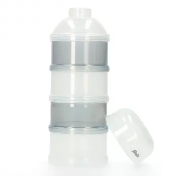 Dispensador de leite em pó Alecto BF-4 com 3 compartimentos, sem BPA, à prova de fugas, branco/transparente