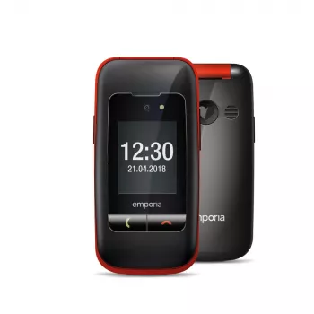 Emporia ONE V200i Preto/Vermelho (2025) – Telemóvel para seniores com botão SOS, base de carregamento e teclas grandes iluminadas