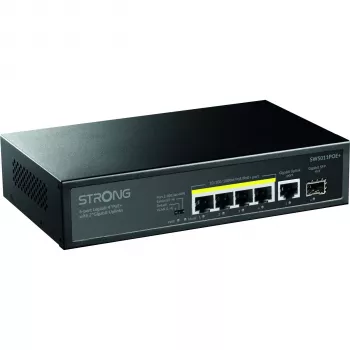 Strong SW5011POE+ Switch Gigabit PoE+ de 8 portas, 120W Budget, Metal, Sem ventoinha