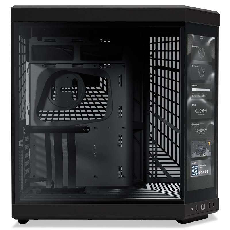 Caixa HYTE Y70 Touch Black Mid Tower com vidro temperado panorâmico e ecrã tátil de 14,1 polegadas, ATX/E-ATX, suporte vertical para GPU