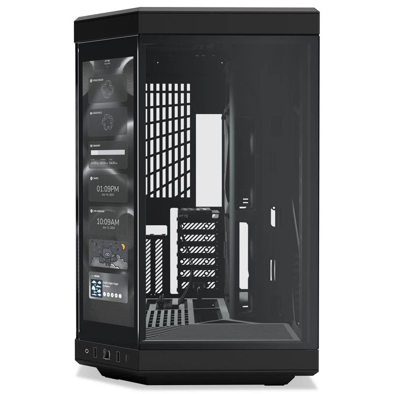 Caixa HYTE Y70 Touch Black Mid Tower com vidro temperado panorâmico e ecrã tátil de 14,1 polegadas, ATX/E-ATX, suporte vertical para GPU