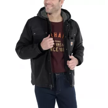 Casaco Sandstone Barlett para homem Carhartt, casaco de trabalho com forro Sherpa e capuz, tratamento DWR, costas Bi-Swing, costuras triplas, castanho Carhartt