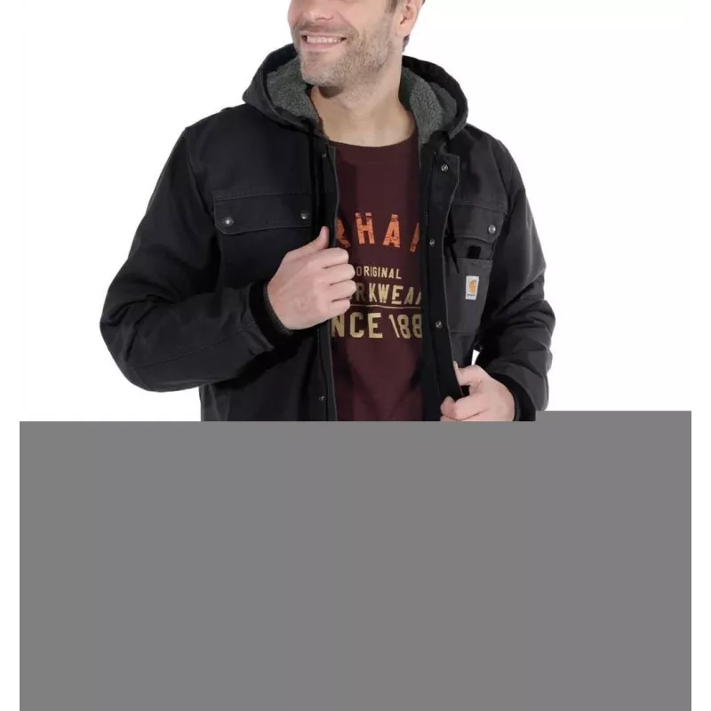 Casaco Sandstone Barlett para homem Carhartt, casaco de trabalho com forro Sherpa e capuz, tratamento DWR, costas Bi-Swing, costuras triplas, castanho Carhartt
