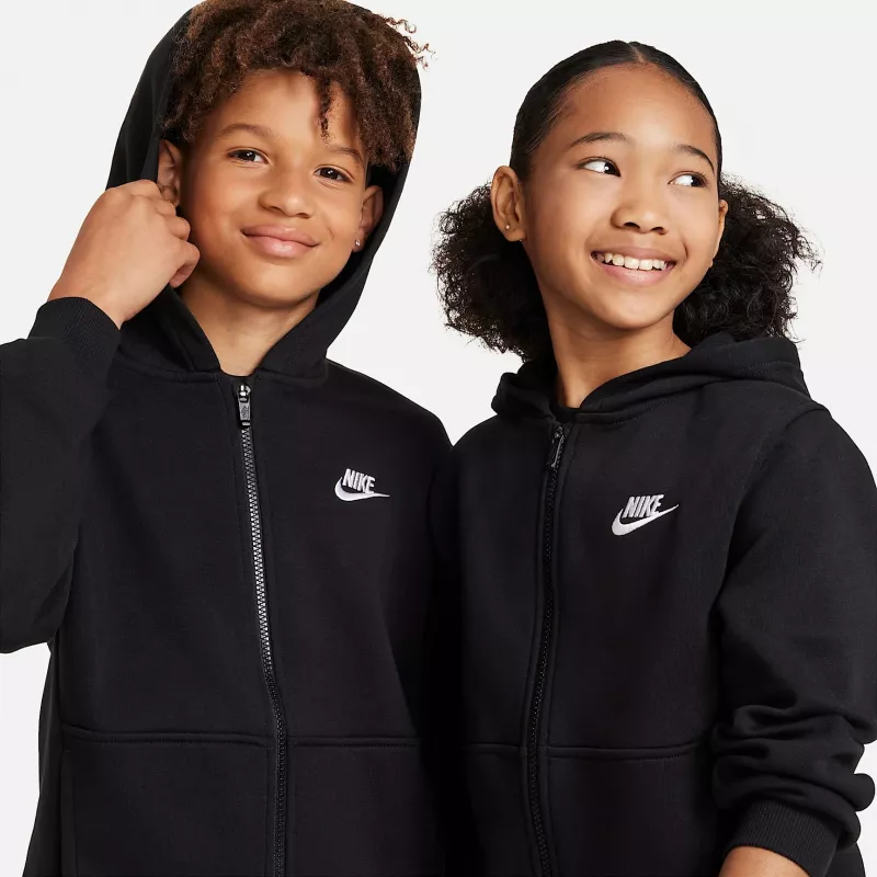 Nike Sportswear Club Fleece sweatshirt com capuz para criança preto FD3004-010 tamanho S