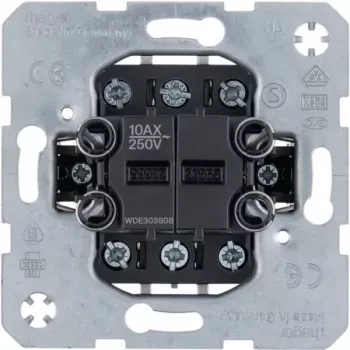 Hager WDE303808 mecanismo de interruptor de comutação duplo, 2 módulos, 10AX, para encastrar, entradas separadas