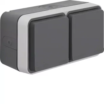 Hager WNC144 tomada dupla SCHUKO para montagem à superfície com tampa basculante, IP55, cinzento