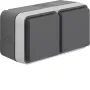 Hager WNC144 tomada dupla SCHUKO para montagem à superfície com tampa basculante, IP55, cinzento